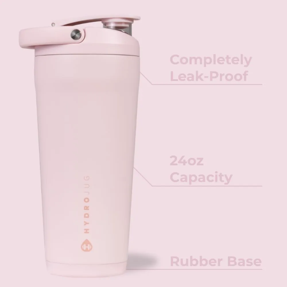 HydroJug 24 oz New Stainless Steel Shaker – Insulated, Leakproof, BPA-Free with Silent Mixing Grate – No Clumps, No Noise – Premium Shaker for Fitness, Sports & Everyday Use, Pink Sand