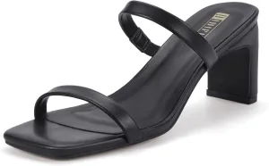IDIFU IN3 Chunky Heels For Women Low Block Square Open Toe Heels Two Strap Slip On Comfortable Slides Heeled Sandals Sexy Wedding Prom Party Dress Shoes Cute Mule Short Heels