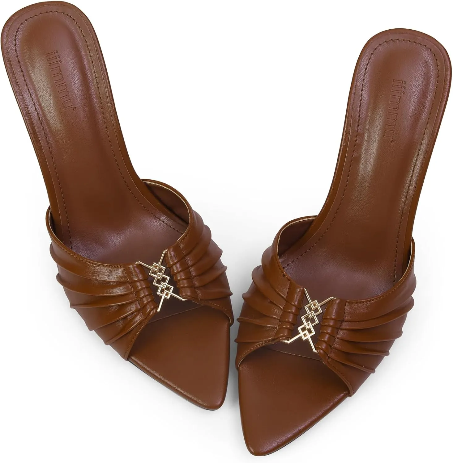 iiimmu 3.5 IN Stiletto Mules High Heels with Pointed Peep Toe Heeled Sandals Faux Leather