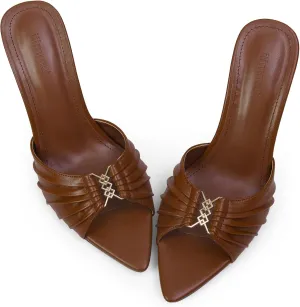 iiimmu 3.5 IN Stiletto Mules High Heels with Pointed Peep Toe Heeled Sandals Faux Leather
