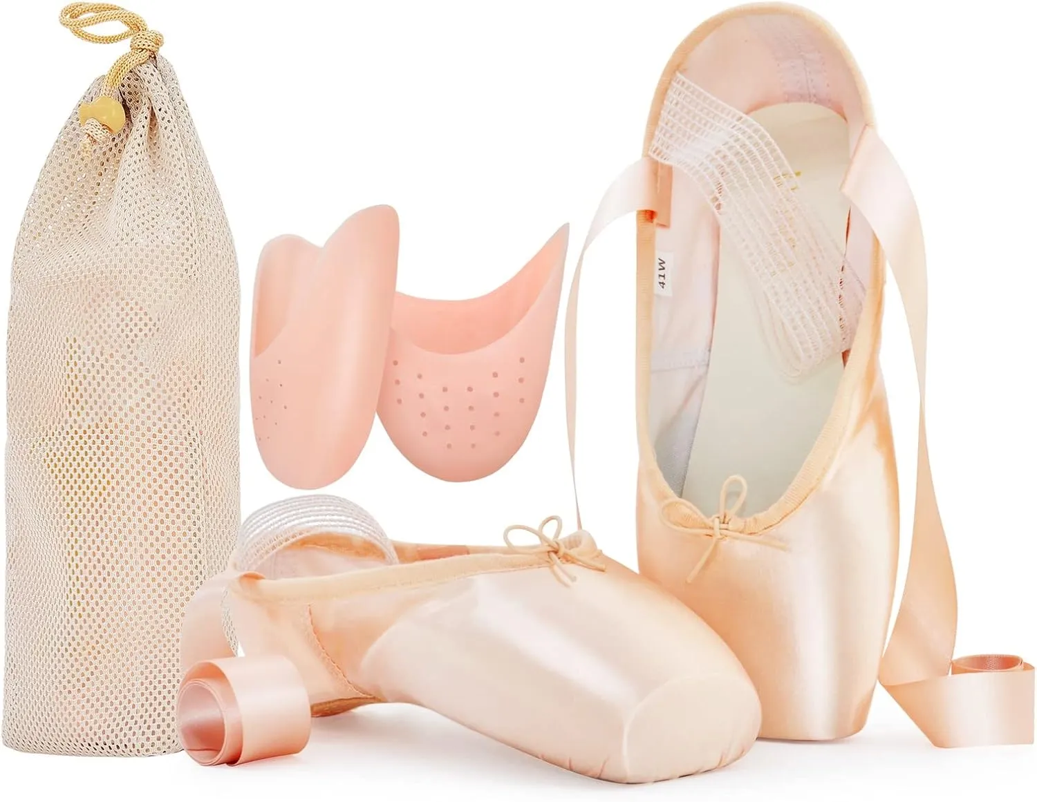 IJONDA Adult Ballet Pointe Shoes for Girls and Women with Toe Pads and Mesh Bag