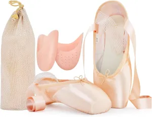 IJONDA Adult Ballet Pointe Shoes for Girls and Women with Toe Pads and Mesh Bag