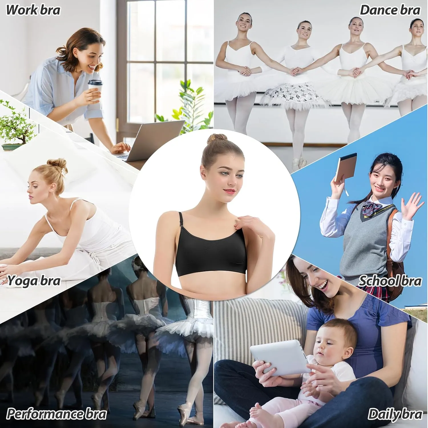 iMucci Clear Strap Bra Professional Dance Bra NO Sponge Invisible Ballet Bras
