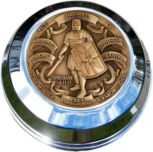 Indian Gas Cap Coin Mount Set with Armor Of God Brass for Chieftain, Chief Classic, Chief Vintage, Dark Horse, Roadmaster