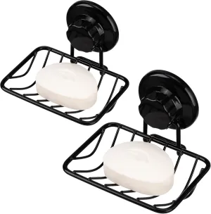 iPEGTOP Super Powerful Vacuum Suction Cup Shower Soap Dish - Strong Rustproof Stainless Steel Soap Saver Sponge Holder for Bathroom & Kitchen Sink, Black- 2 Pack