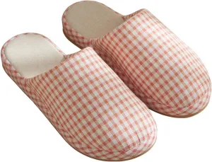JadeRich Women Men Cotton Memory Foam House Slippers Gingham Plaid Soft Cozy Breathable Non-Slip Checkered Indoor Shoes