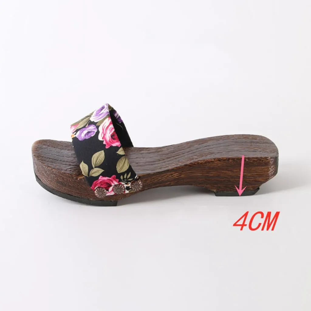 Japanese Traditional Clogs Sandals,Women's Kimono One Word Dragging Japanese Traditional Summer Slippers High Heel Kimono Sandals(Size:EU 35,Color:Pink)