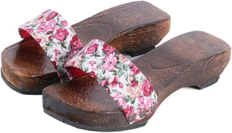 Japanese Traditional Clogs Sandals,Women's Kimono One Word Dragging Japanese Traditional Summer Slippers High Heel Kimono Sandals(Size:EU 35,Color:Pink)