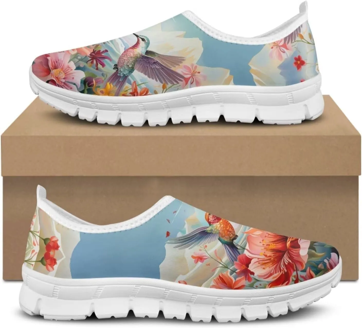 Jeiento Casual Shoes for Women Hummingbird Design Soft Shoes Slip-On Loafers Comfort Footwear