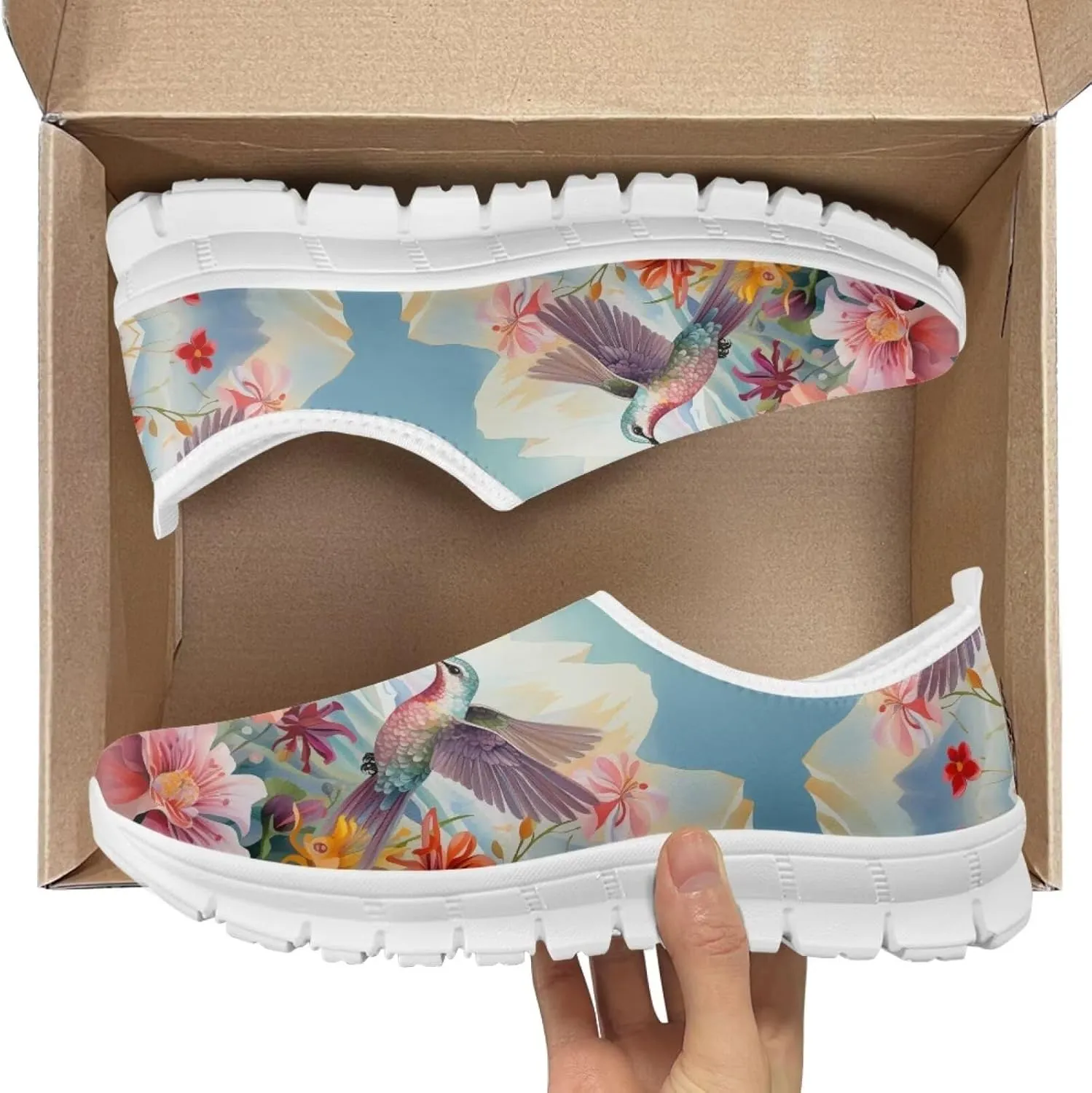 Jeiento Casual Shoes for Women Hummingbird Design Soft Shoes Slip-On Loafers Comfort Footwear