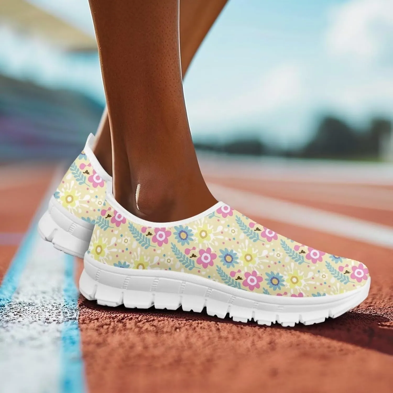Jeiento Yellow Sunflowers Butterfly Loafers for Women Slip on Casual Walking Shoes