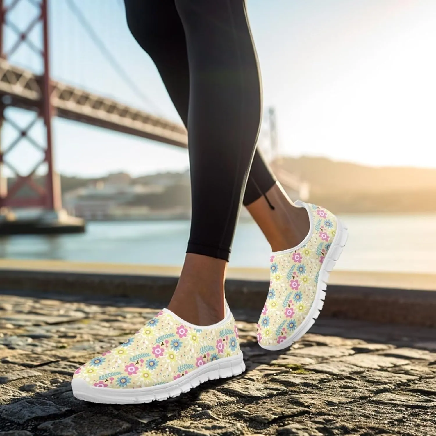 Jeiento Yellow Sunflowers Butterfly Loafers for Women Slip on Casual Walking Shoes