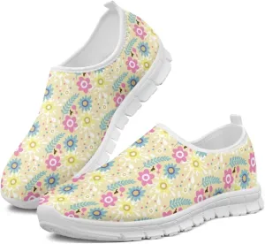 Jeiento Yellow Sunflowers Butterfly Loafers for Women Slip on Casual Walking Shoes