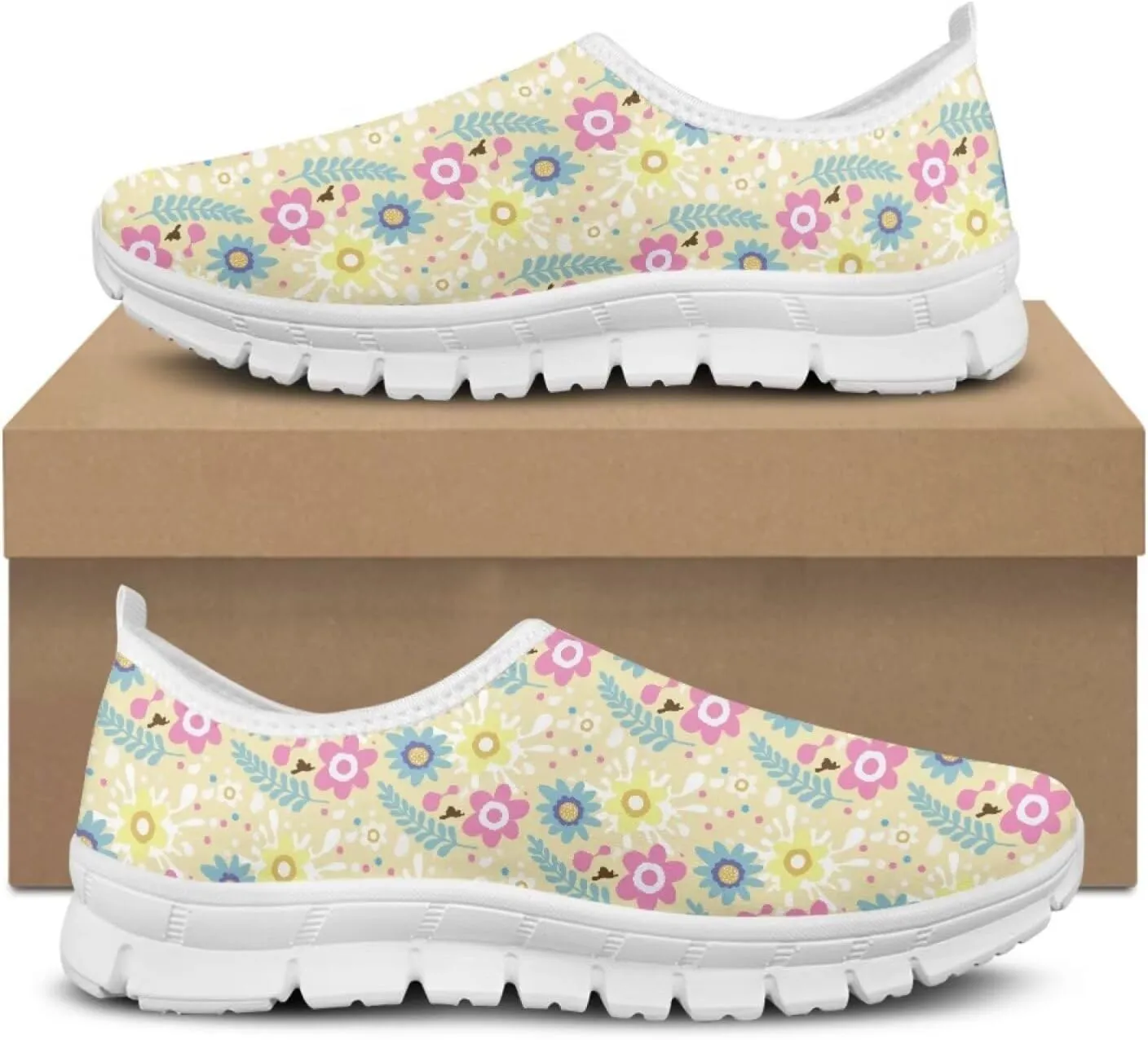 Jeiento Yellow Sunflowers Butterfly Loafers for Women Slip on Casual Walking Shoes