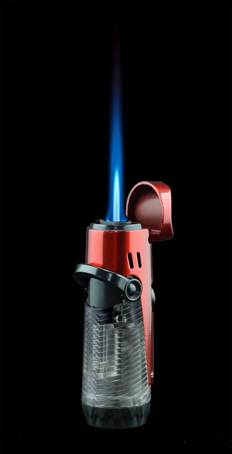 Jetline Regal (Red) Single Flame Torch Cigar Lighter with Cigar Rest, Poker, and Punch
