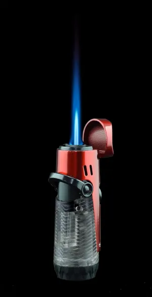 Jetline Regal (Red) Single Flame Torch Cigar Lighter with Cigar Rest, Poker, and Punch