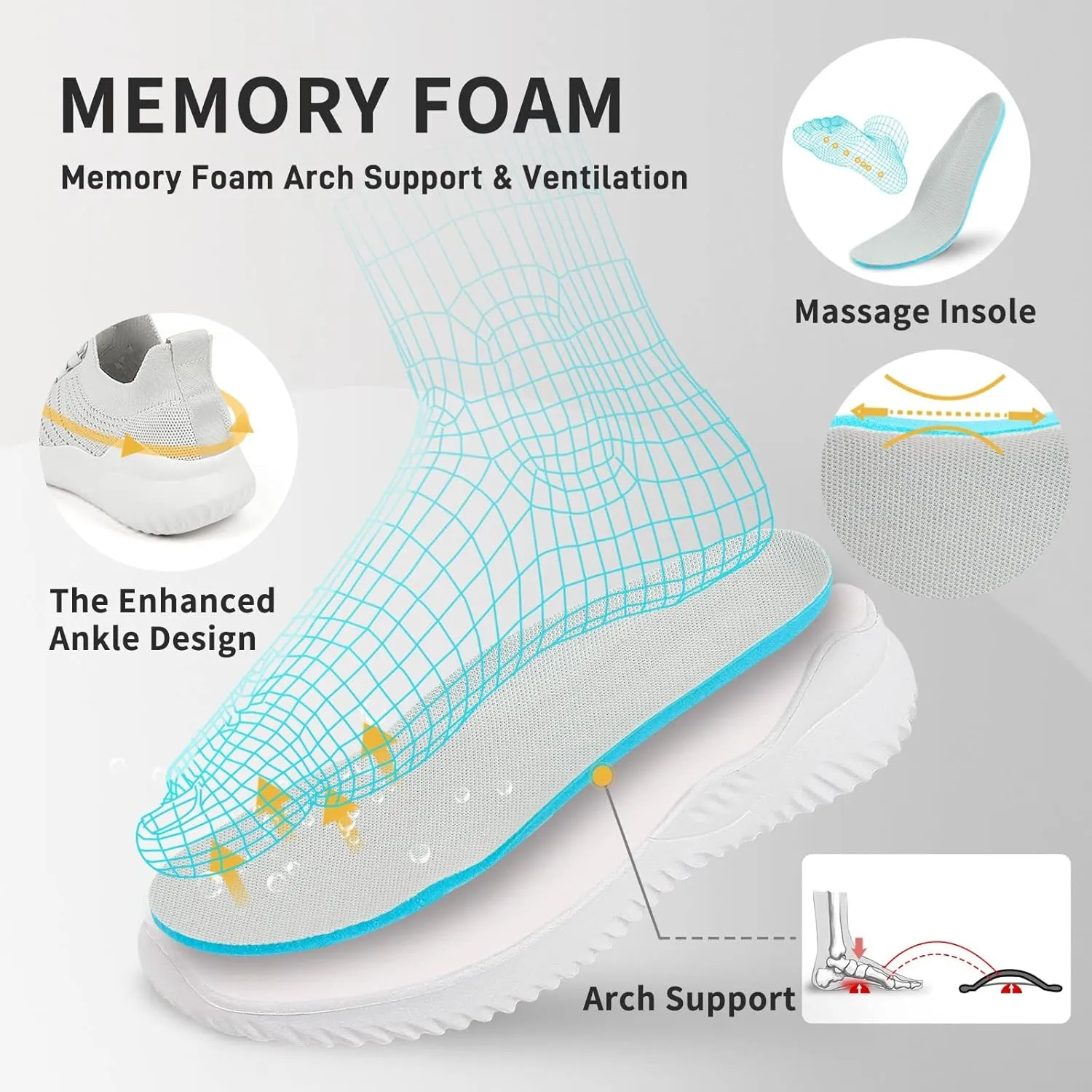 JIAFO Women's Walking Shoes, Slip on Tennis Shoes Women, Non Slip Shoes Sneakers, Casual Athletic Running Lightweight Breathable Mesh Knit
