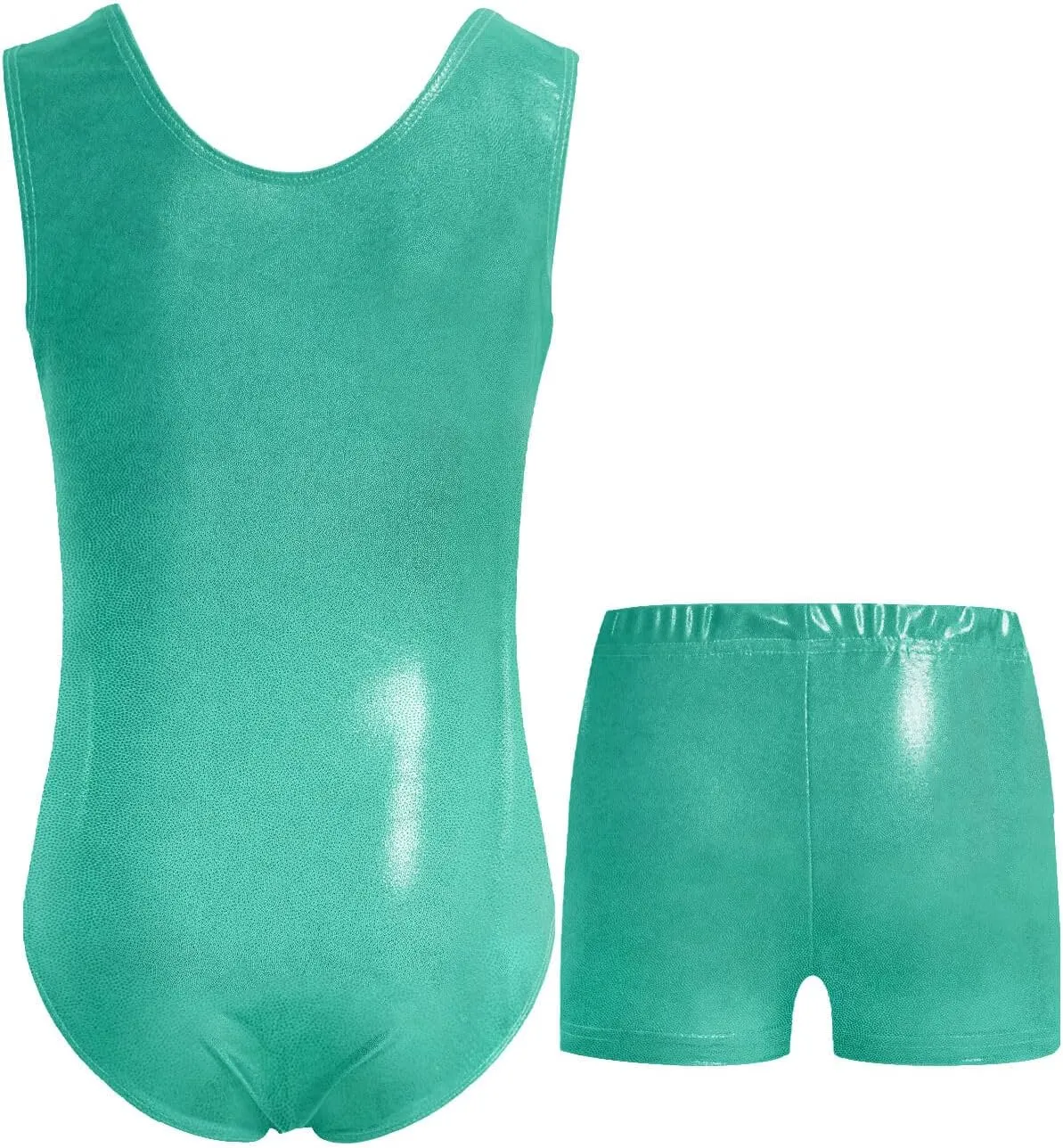 JiAmy Girls Gymnastics Leotards with Shorts & 2 Wristbands Ballet Dance Sparkly Gymnastic Outfit for Kid Size 3-12 Years