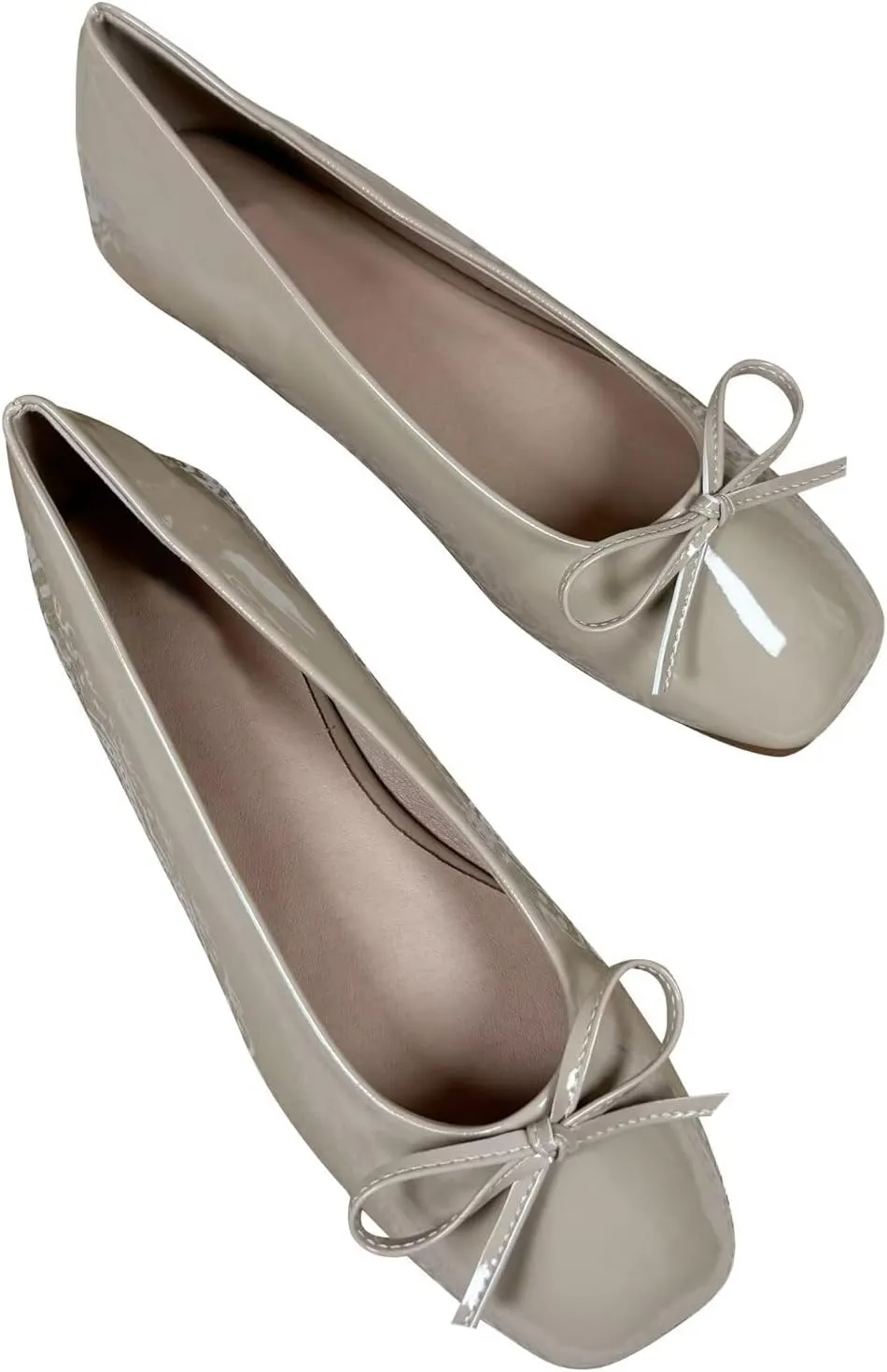 JiangWei Shu Women's Bow Knot Square Toe Ballet Flats Slip On Walking Wedding Soft Shoes