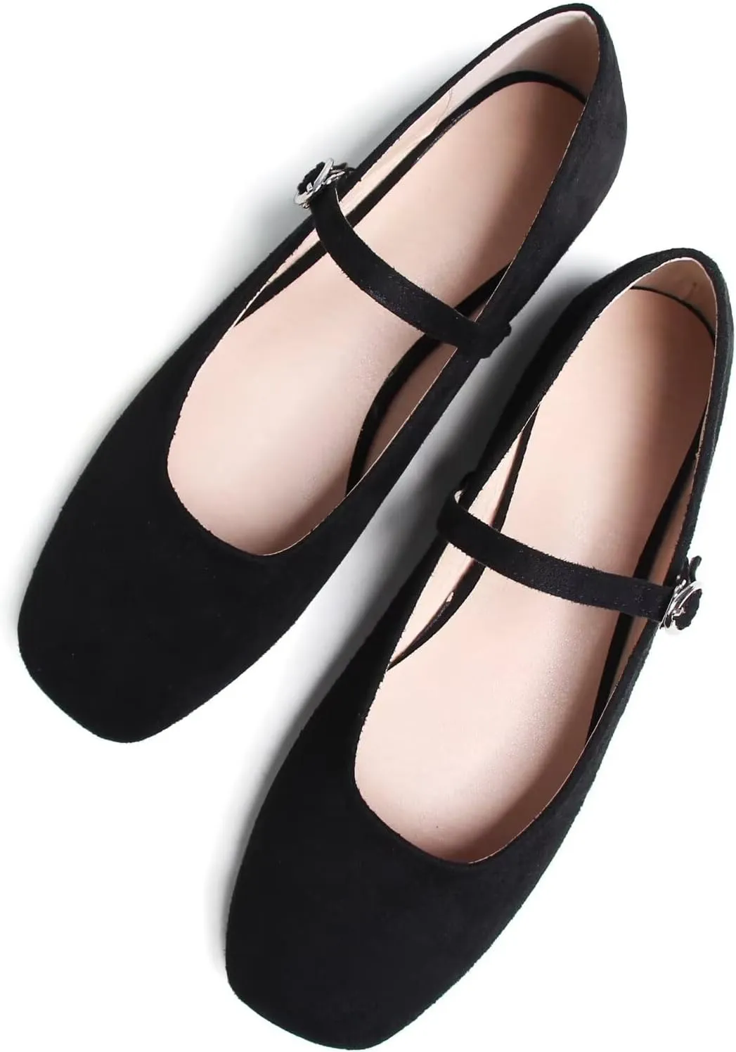 JiangWei Shu Women's Square Toe Ballets Comfortable Flats Soft Velvet Mary Jane Flats Casual Dressy Shoes