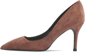 JOEupin Women's Pointed Toe Pumps Classic Suede Shoes Mid Heel Slip On Dress Pumps 3.15 Inch