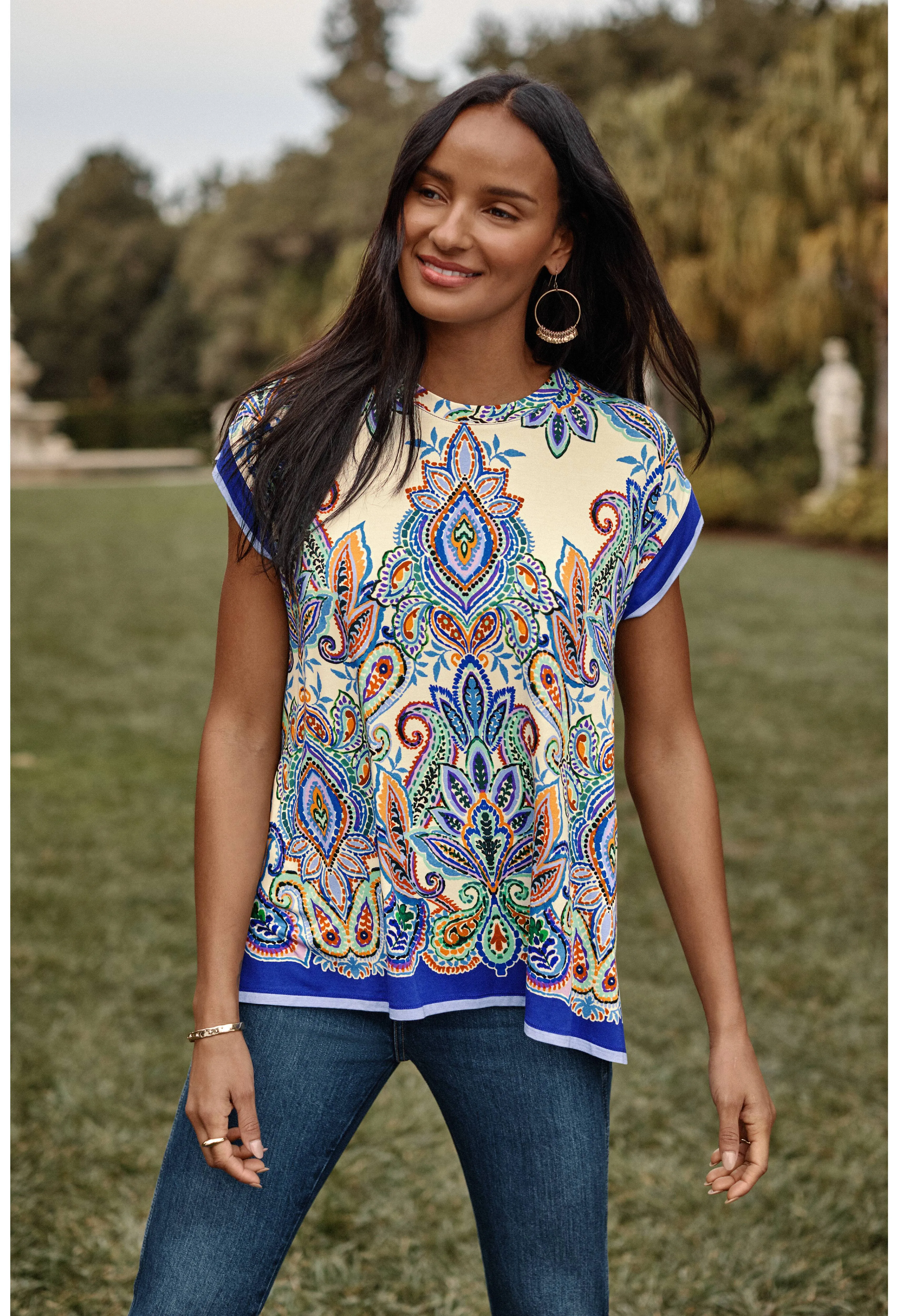Johnny Was Janie Favourite Crew Neck Drape Tee T14125 - Rut Ruta
