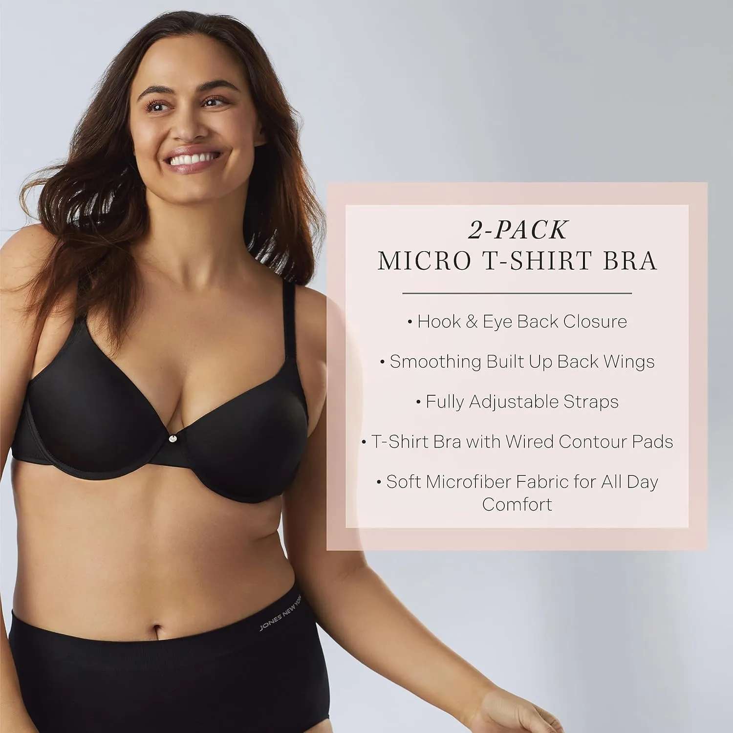 Jones New York Women's Everyday Wireless and Underwire T-Shirt Bra with Adjustable Straps 2-Pack Multipack