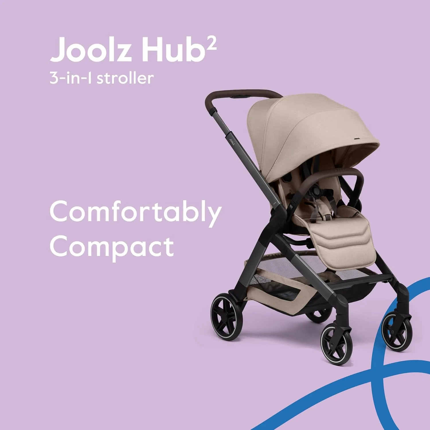 Joolz Hub² Compact Stroller – Ergonomic Toddler Seat (Below 20lbs), One-Hand Fold, Reversible Seat, XL Basket & Adjustable Handlebar – Smooth Ride for City Travel - Sandy Taupe