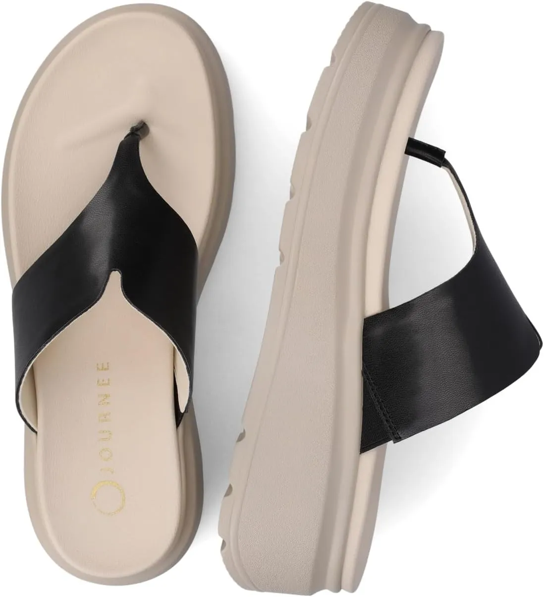 Journee Womens cushioned footbeds Carah wedge flip-flop sandal faux leather slide-on open toe