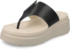 Journee Womens cushioned footbeds Carah wedge flip-flop sandal faux leather slide-on open toe