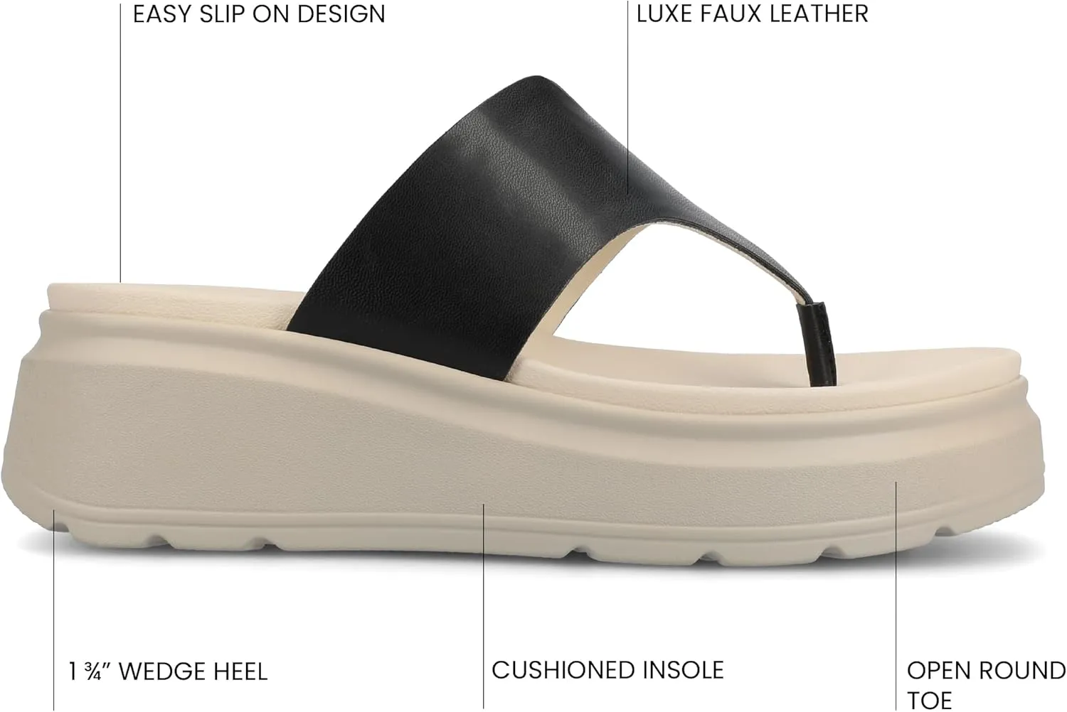 Journee Womens cushioned footbeds Carah wedge flip-flop sandal faux leather slide-on open toe