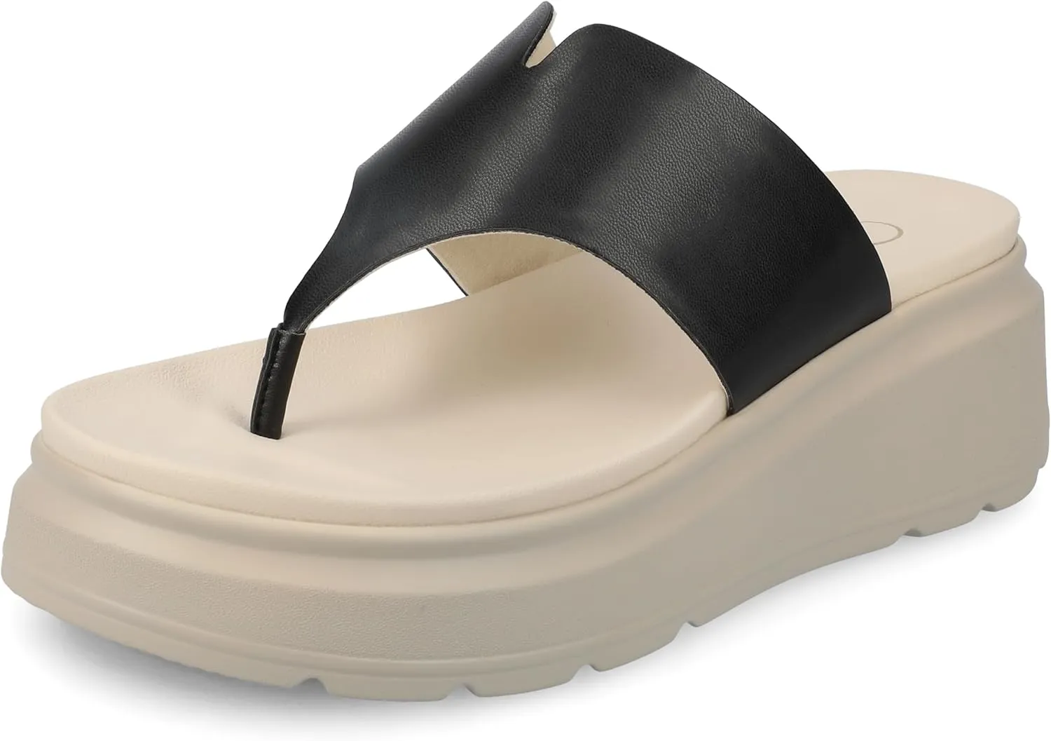 Journee Womens cushioned footbeds Carah wedge flip-flop sandal faux leather slide-on open toe