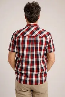 Judd Short Sleeve 100% Cotton Check Dusty Garnet