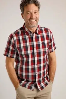 Judd Short Sleeve 100% Cotton Check Dusty Garnet