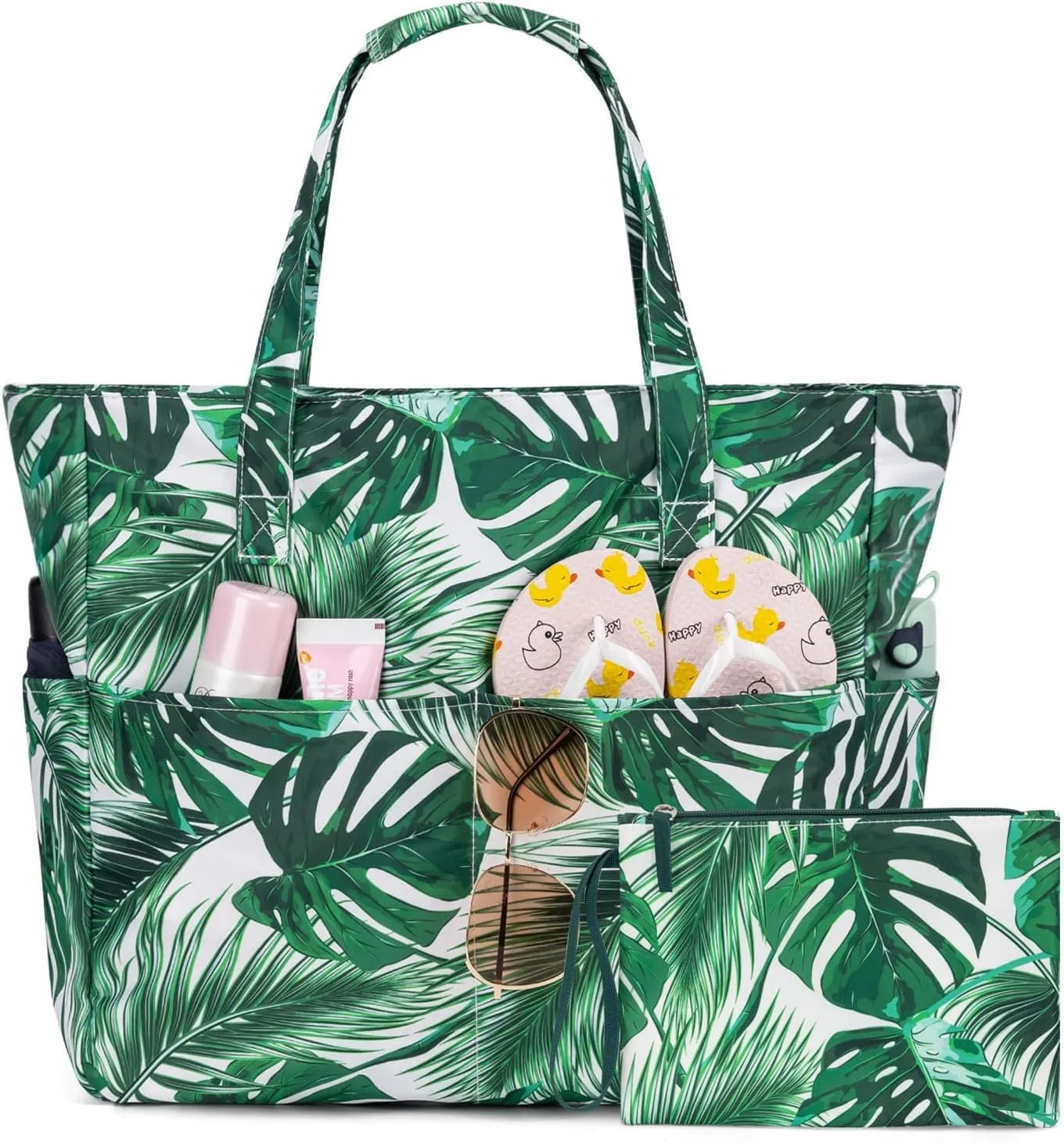 KABAQOO Extra Large Beach Bag Waterproof Sandproof Women Beach Tote with Zipper & Wet Compartment for Pool Gym Grocery Travel