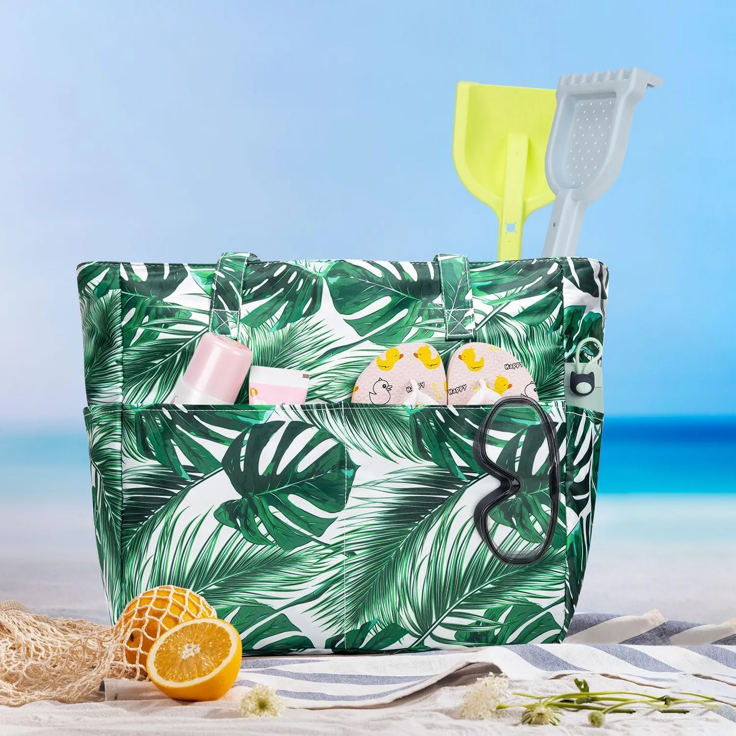 KABAQOO Extra Large Beach Bag Waterproof Sandproof Women Beach Tote with Zipper & Wet Compartment for Pool Gym Grocery Travel