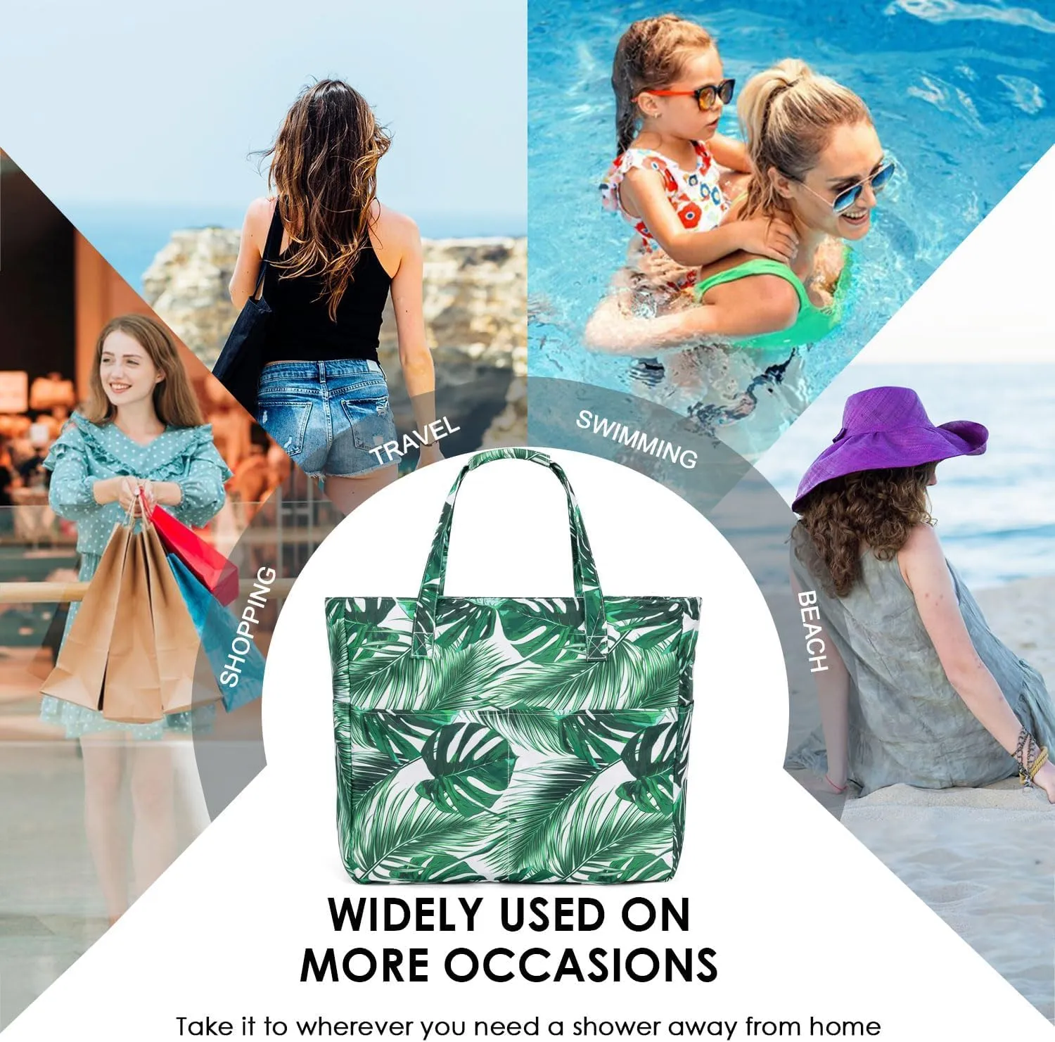 KABAQOO Extra Large Beach Bag Waterproof Sandproof Women Beach Tote with Zipper & Wet Compartment for Pool Gym Grocery Travel