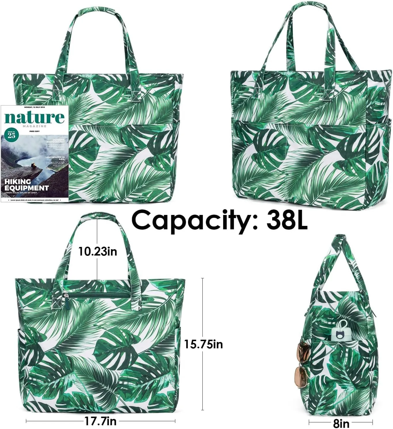 KABAQOO Extra Large Beach Bag Waterproof Sandproof Women Beach Tote with Zipper & Wet Compartment for Pool Gym Grocery Travel