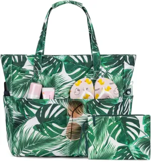KABAQOO Extra Large Beach Bag Waterproof Sandproof Women Beach Tote with Zipper & Wet Compartment for Pool Gym Grocery Travel