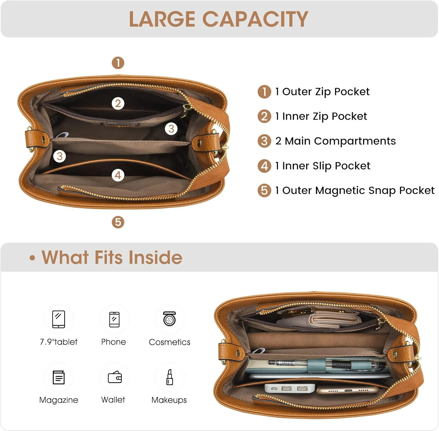 Kattee Leather Handbags for Women, Soft Shoulder Tote Crossbody Purses Bucket Bags with 2 Straps