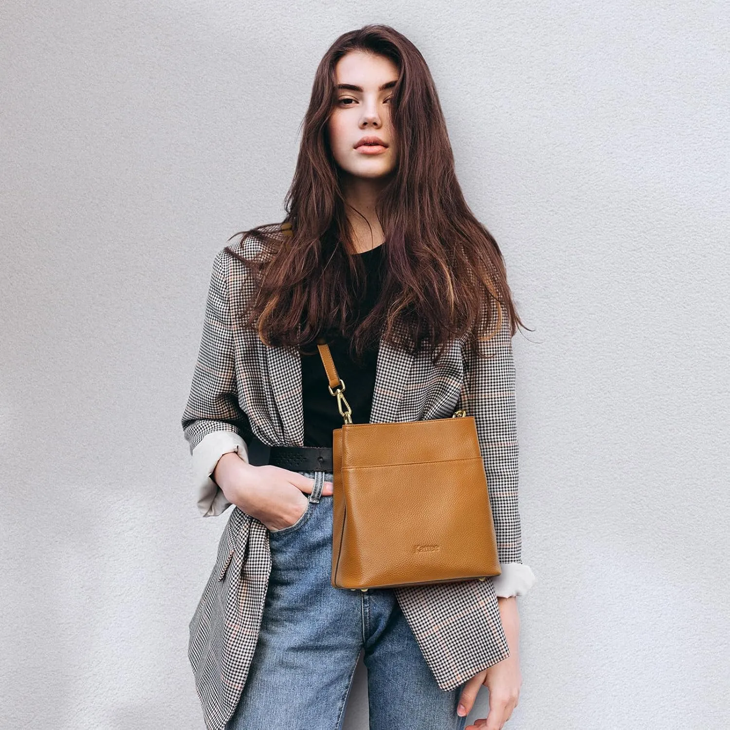 Kattee Leather Handbags for Women, Soft Shoulder Tote Crossbody Purses Bucket Bags with 2 Straps