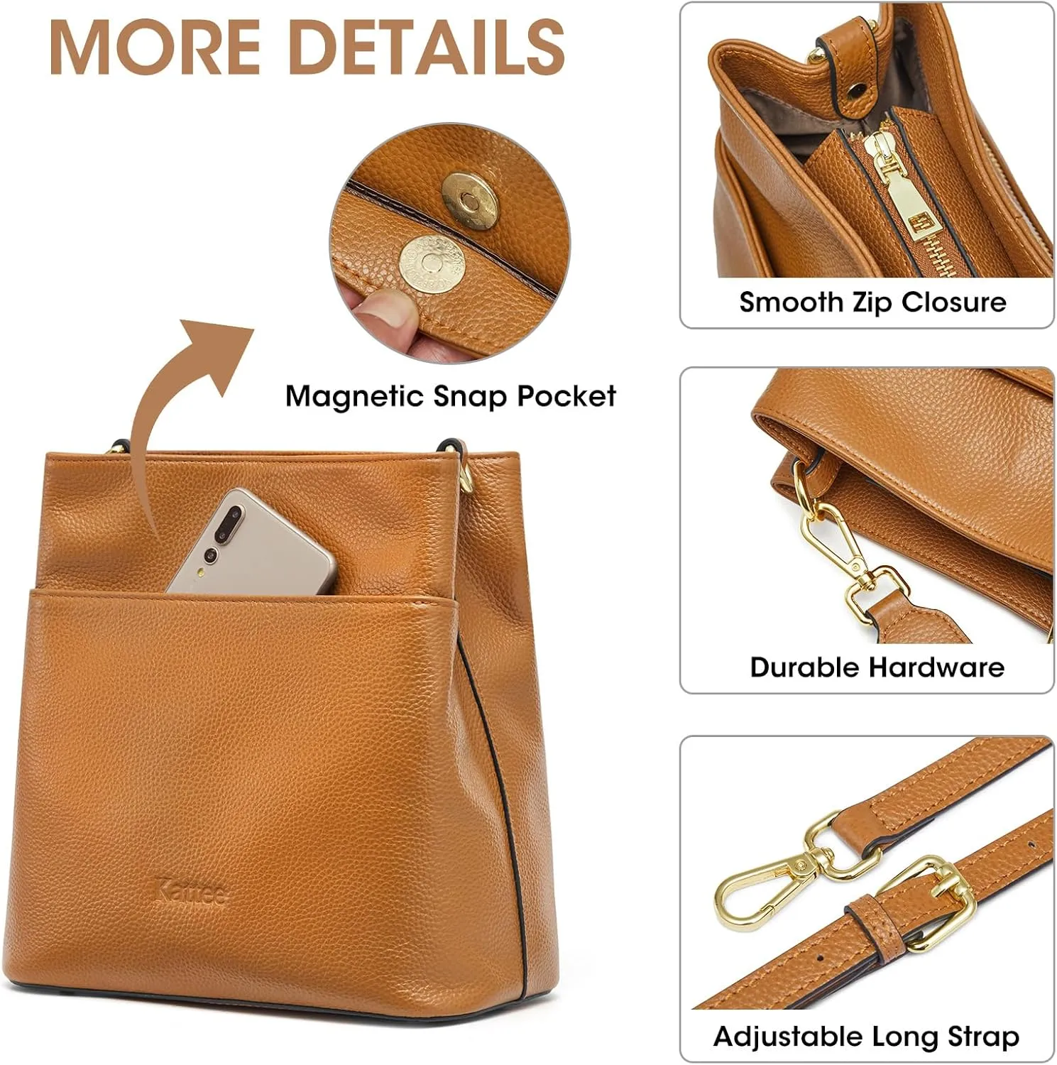 Kattee Leather Handbags for Women, Soft Shoulder Tote Crossbody Purses Bucket Bags with 2 Straps