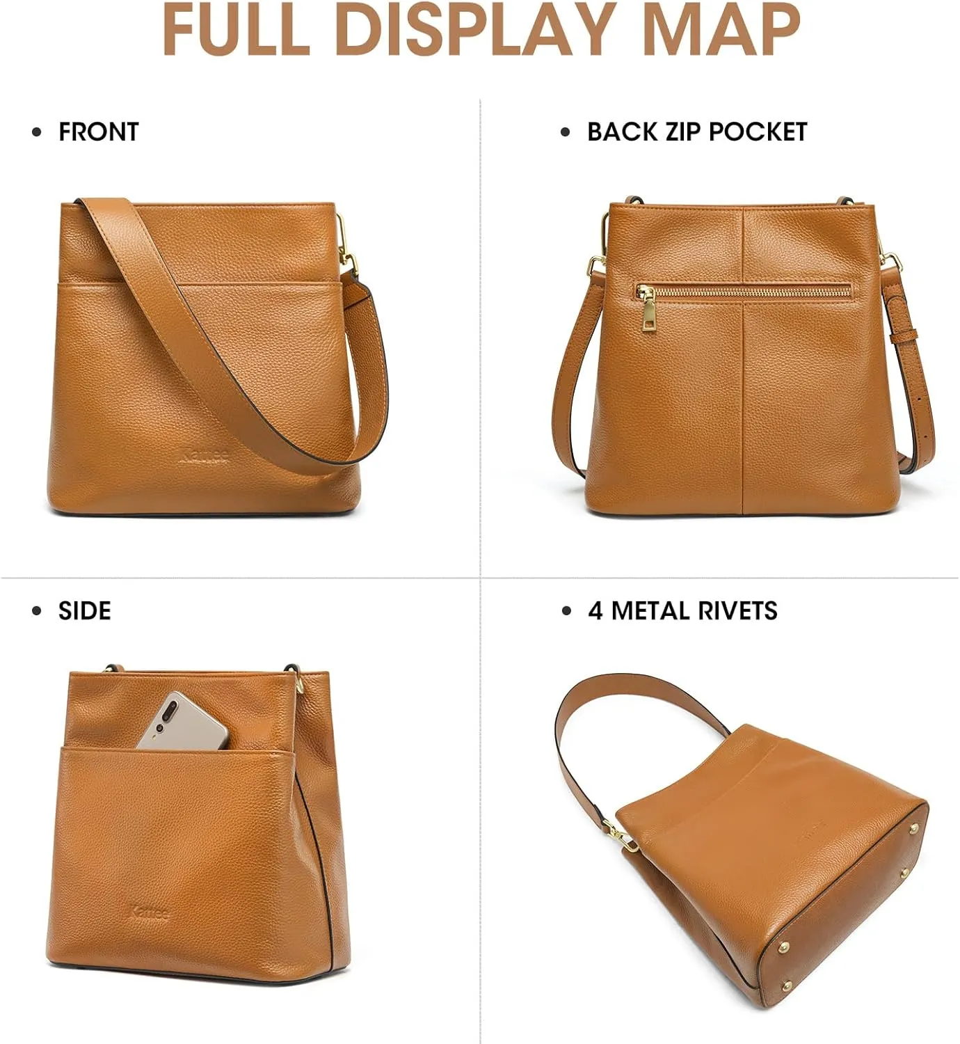 Kattee Leather Handbags for Women, Soft Shoulder Tote Crossbody Purses Bucket Bags with 2 Straps