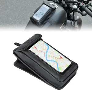KEMIMOTO Universal Motorcycle Phone Holder, PU Leather Water-Resistant Magnetic Tank Bag, Breathable Adjustable Case for Touch Screens up to 6.9 Inch