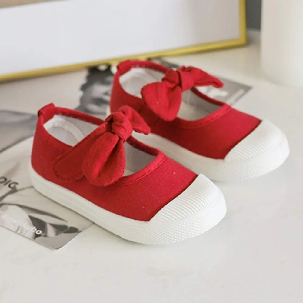 Kid Girls Bowknot Canvas Shoes Soft Sole Ballet Dancing Shoes Mary Jane Flat Sneakers for Toddler Sneakers School Uniform Dress Shoe