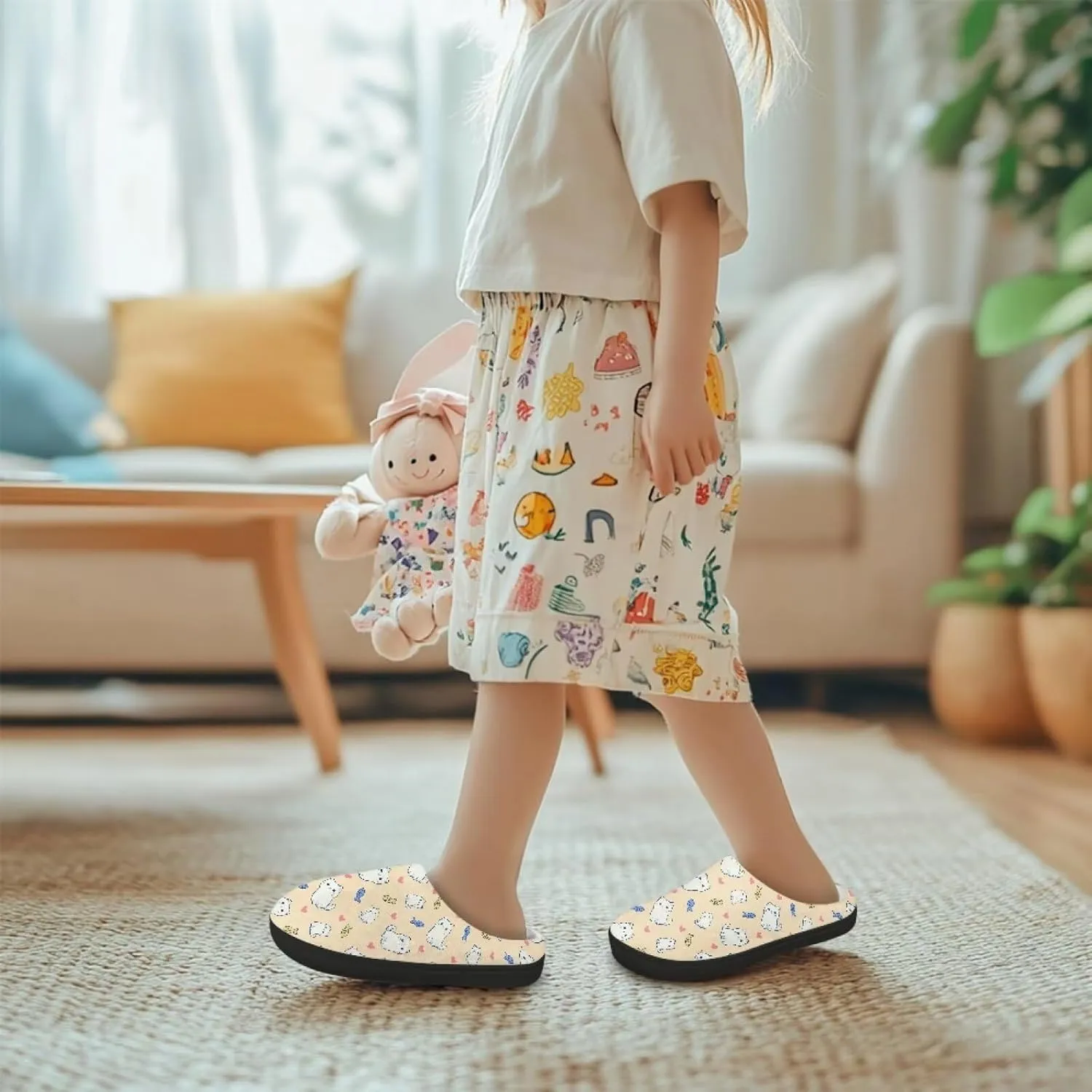 Kids Fuzzy Warm House Slippers for Girls Non Slip Rubber Sole Home Slippers for Toddlers Size 9-15