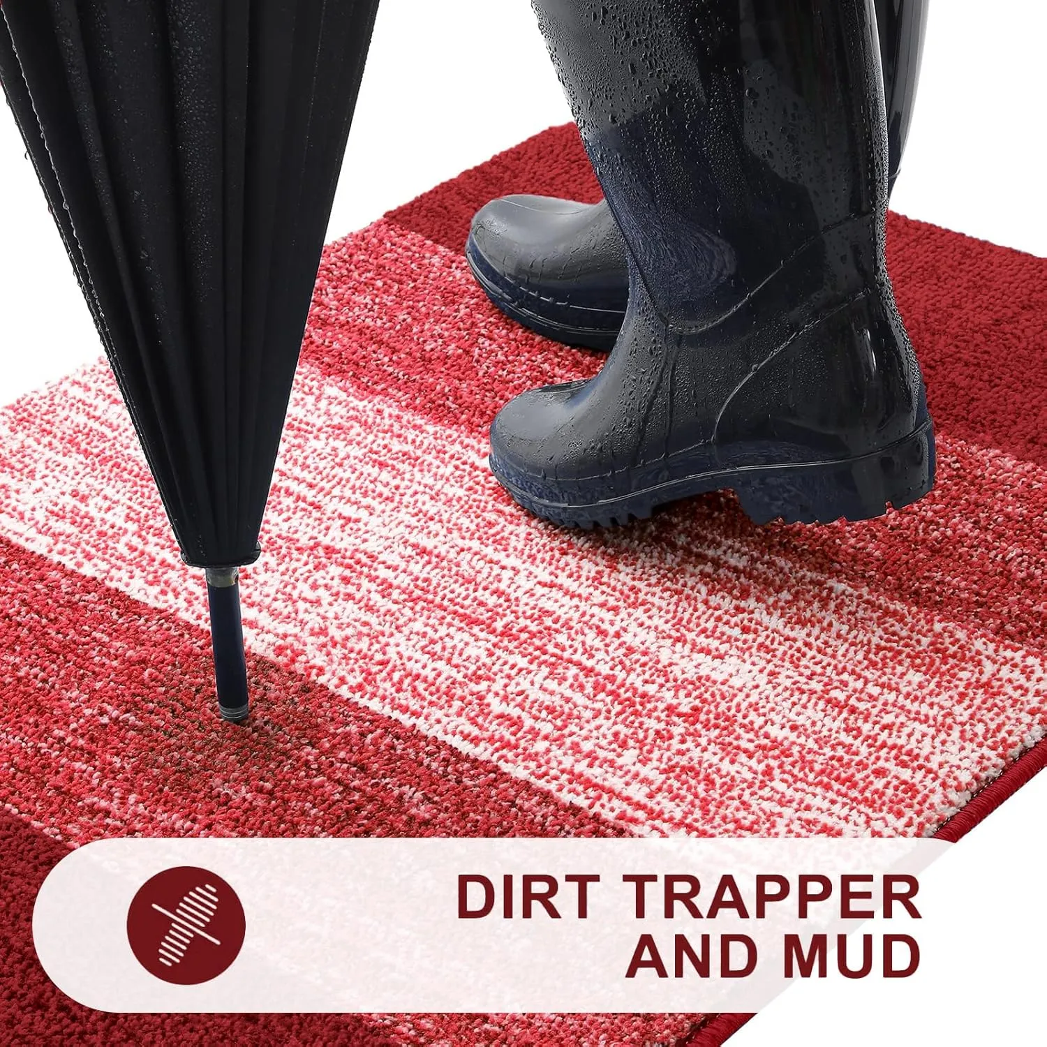 Kitinjoy Indoor Outdoor Door Mat, 32x20 Non-Slip Absorbent Dirt Trapper, Low-Profile Washable Inside Entrance Front Floor Mat, Sturdy Soft Entry Doormats for Entryway, Burgundy