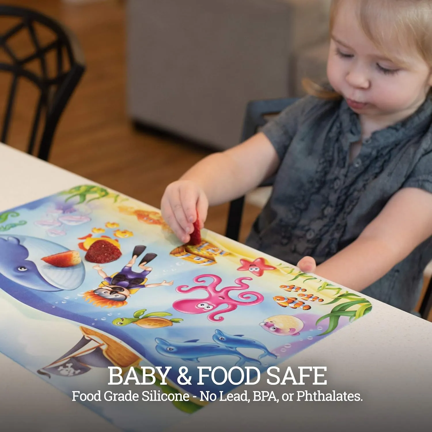 Klean Kids [2 Pack] Silicone Placemat for Toddlers (Sealife and Farm) - Non Slip 2-Pack with Travel Bag - Sealife/Farm - Alternative to Suction Plates for Babies - Essential Baby Feeding