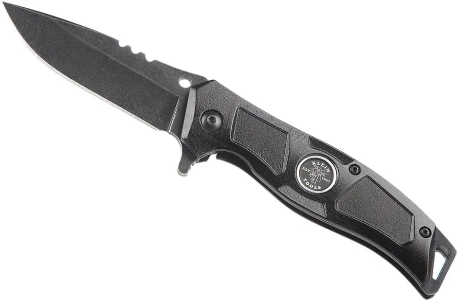 Klein Tools 44228 Folding Pocket Knife, Electricians EDC Knife, Black with Stainless Steel Blade, Bearing Assist Flipper Open, Belt Clip