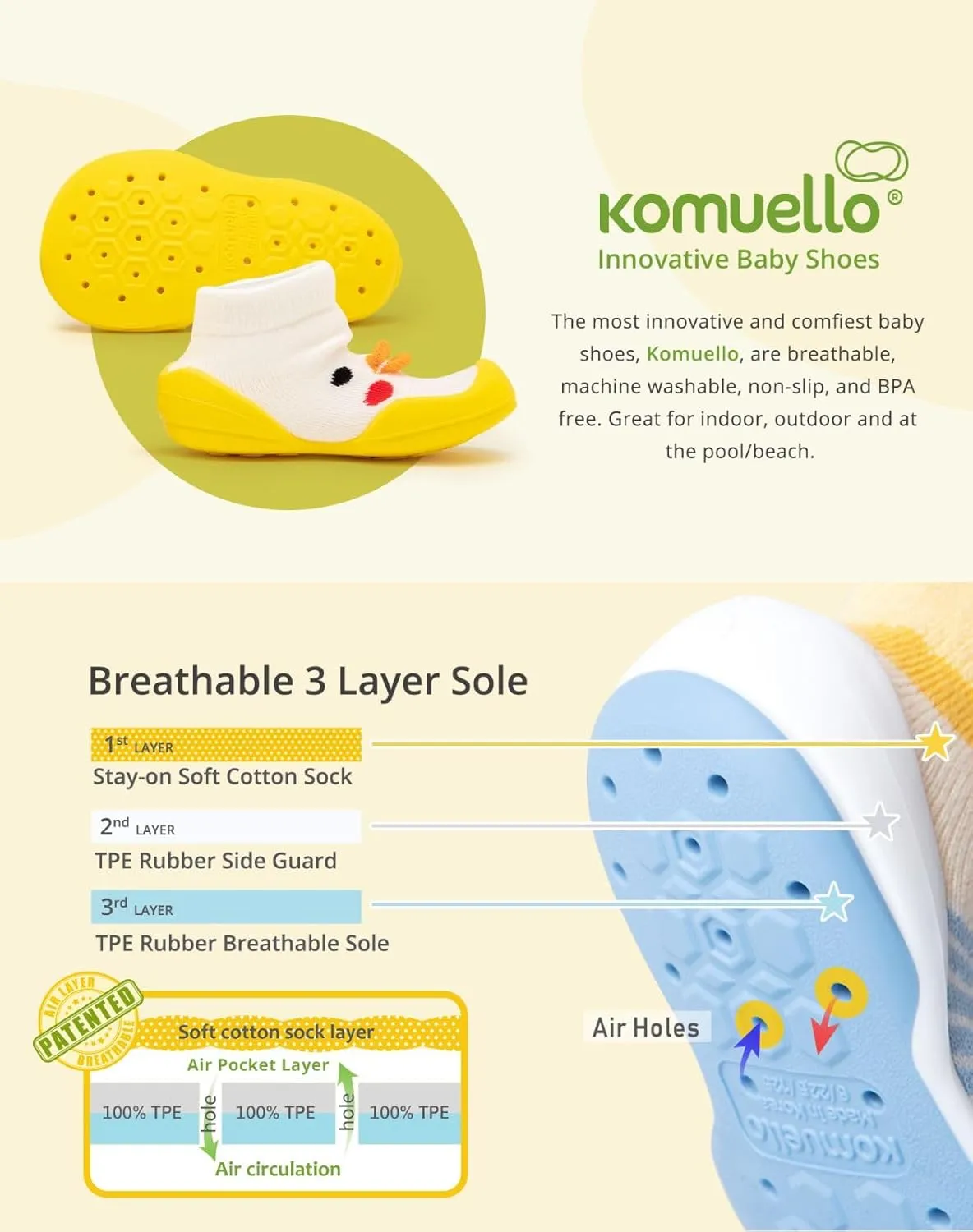 Komuello Animal Toddler Shoes, Breathable, Washable, Non-Slip, Secure Fit, Cotton Socks with Air Pocket Cushion for Indoor and Outdoor Use, Unisex Toddler Shoes for Boys and Girls